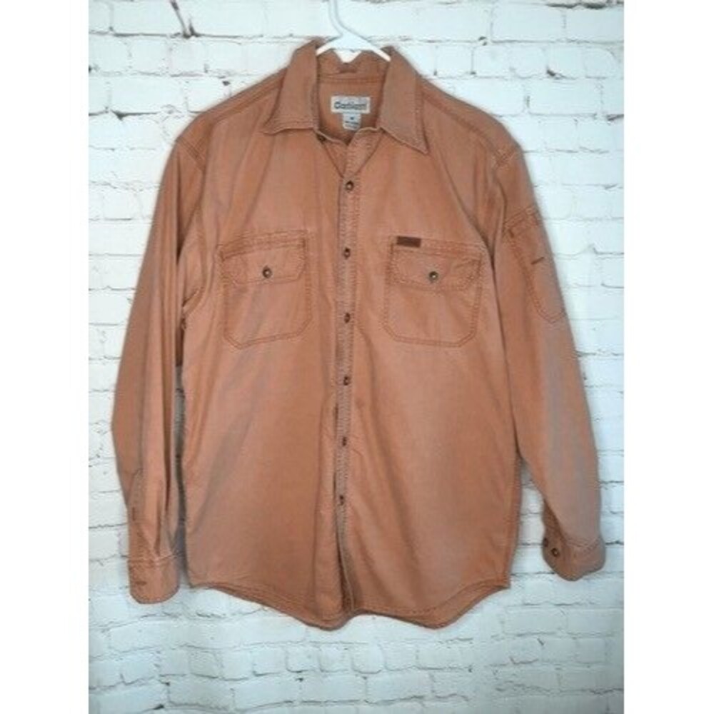 Vintage Carhartt Fade Orange 100% Cotton Long Sleeve Button Up Shirt‎ Men Size M